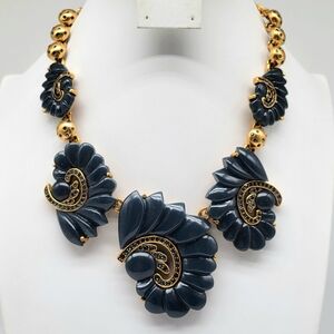 Oscar de la Renta Swarovski Crystal and Teal Resin Paisley Statement Necklace